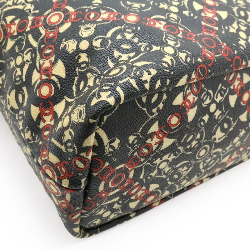 Chanel Coco Travel Tote Handbag Leather Black Beige Red Silver Hardware — view 3
