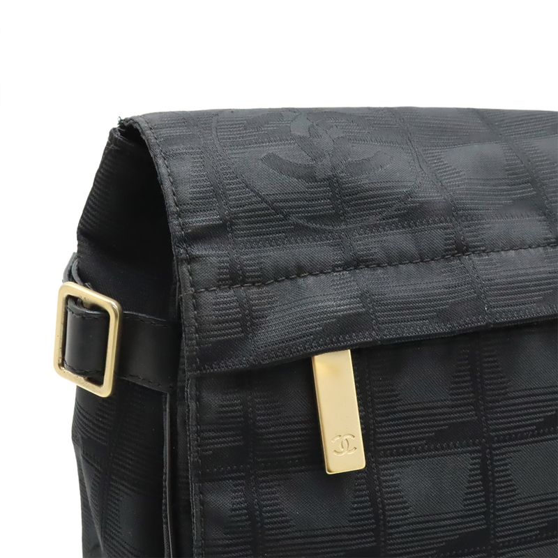 Chanel New Travel Line Shoulder Bag Crossbody Nylon Jacquard Leather Black — view 6