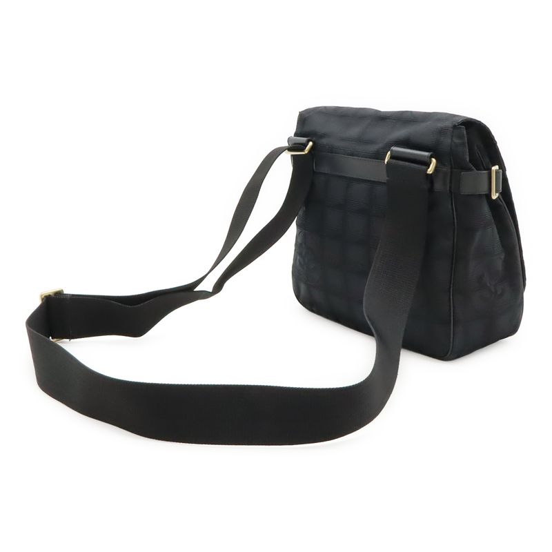 Chanel New Travel Line Shoulder Bag Crossbody Nylon Jacquard Leather Black — view 2