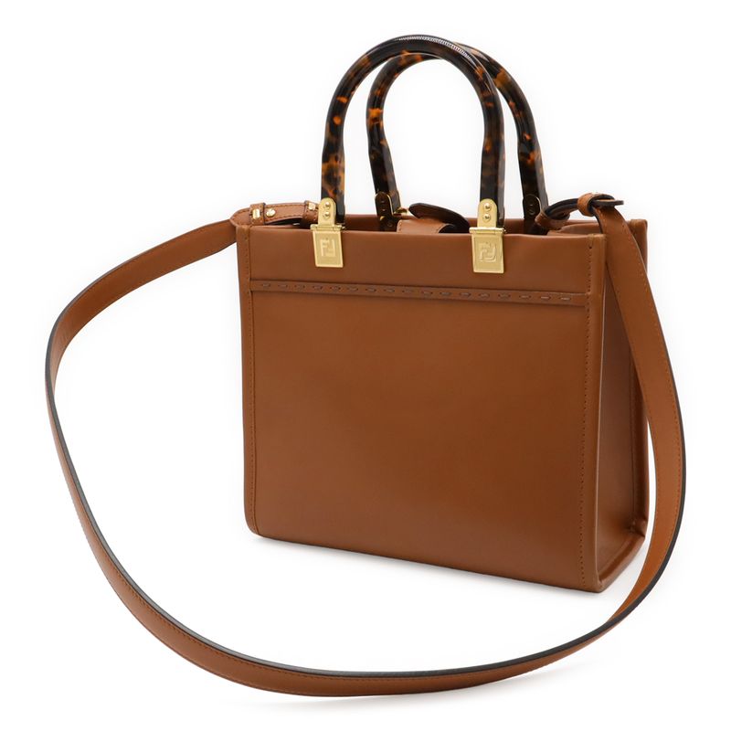 Fendi Sunshine Small Handbag 2-Way Shoulder Bag Leather Brown Gold Hardware — view 2
