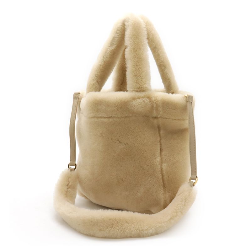 Prada Terry Spugna Logo Tote Bag 2-Way Shoulder Shearling Beige — view 2