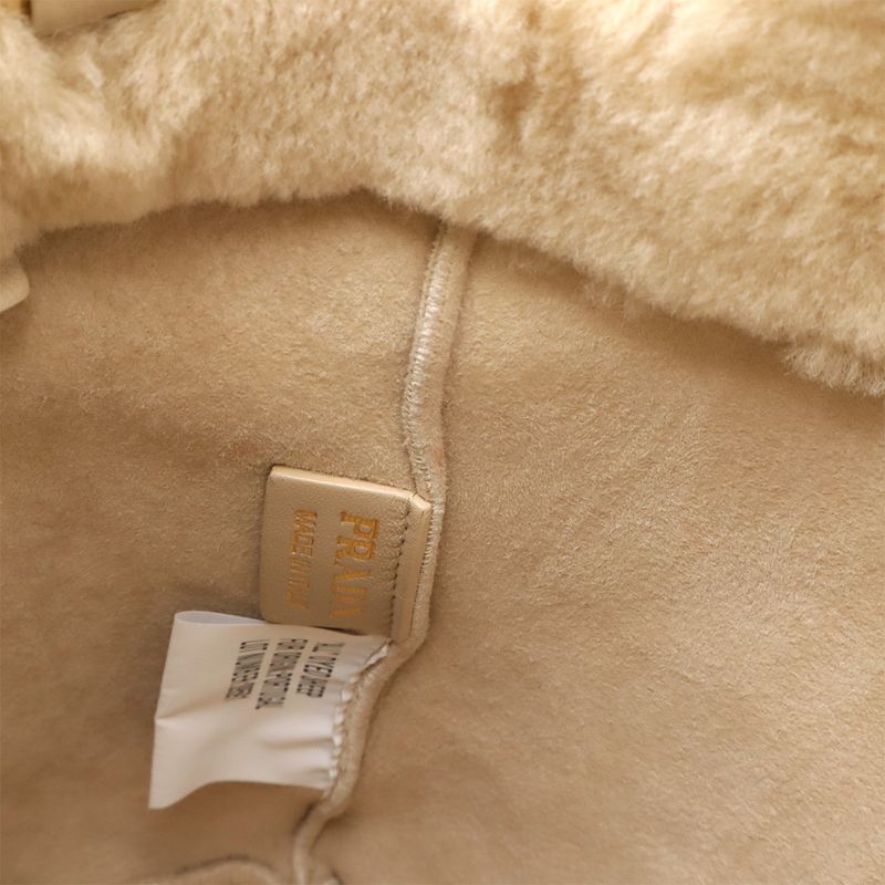 Prada Terry Spugna Logo Tote Bag 2-Way Shoulder Shearling Beige — view 6