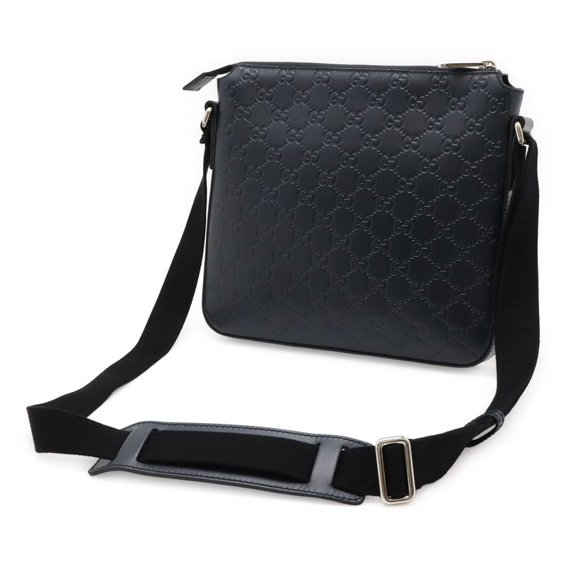 Gucci Guccissima Messenger Bag Shoulder Crossbody Leather Navy Silver Hardware — view 2