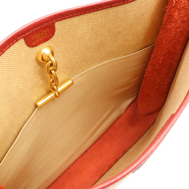 Hermes Vespa PM Shoulder Toile Ash Leather Beige Red Gold Hardware — view 7