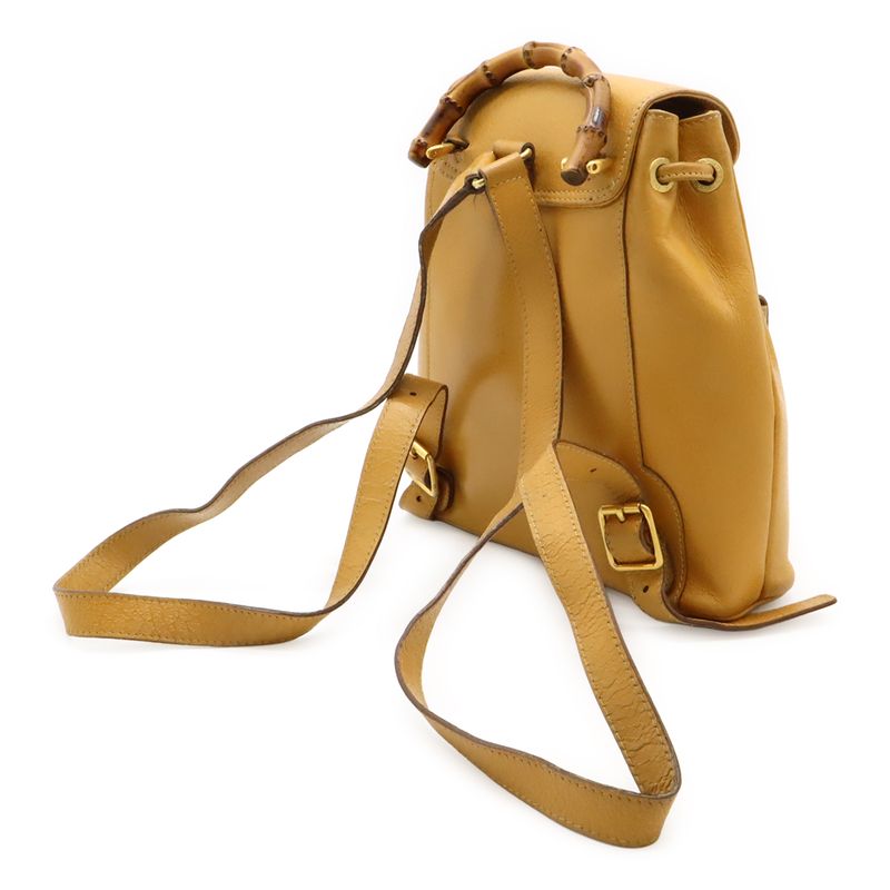 Gucci Bamboo Backpack Shoulder Bag Leather Beige Light Brown 003 — view 2