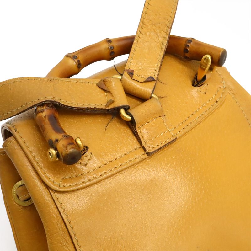 Gucci Bamboo Backpack Shoulder Bag Leather Beige Light Brown 003 — view 4