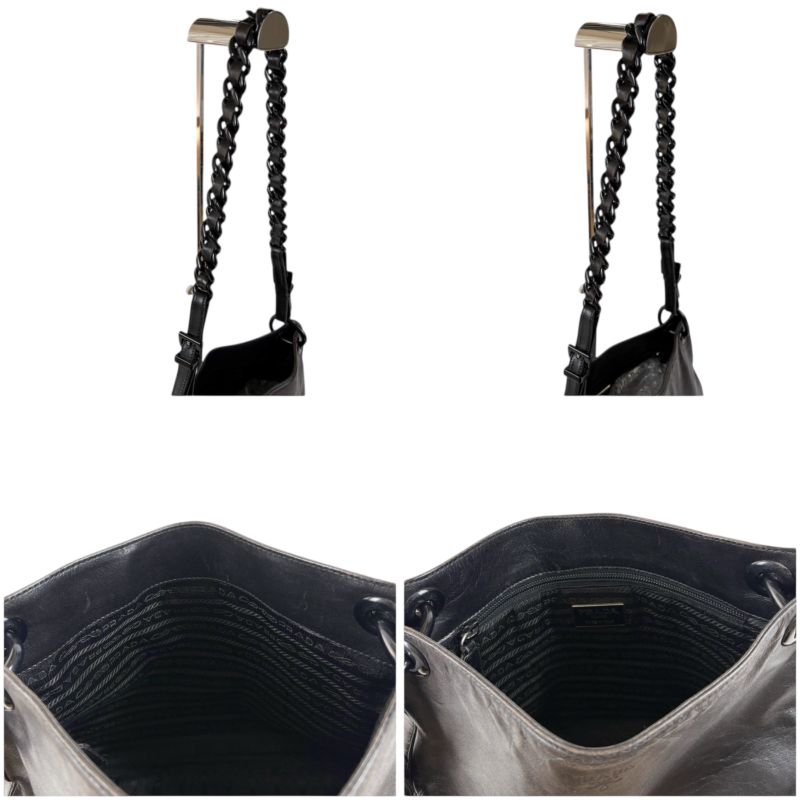 Prada Chain Shoulder Bag Black Leather Hobo Soho Plastic — view 6