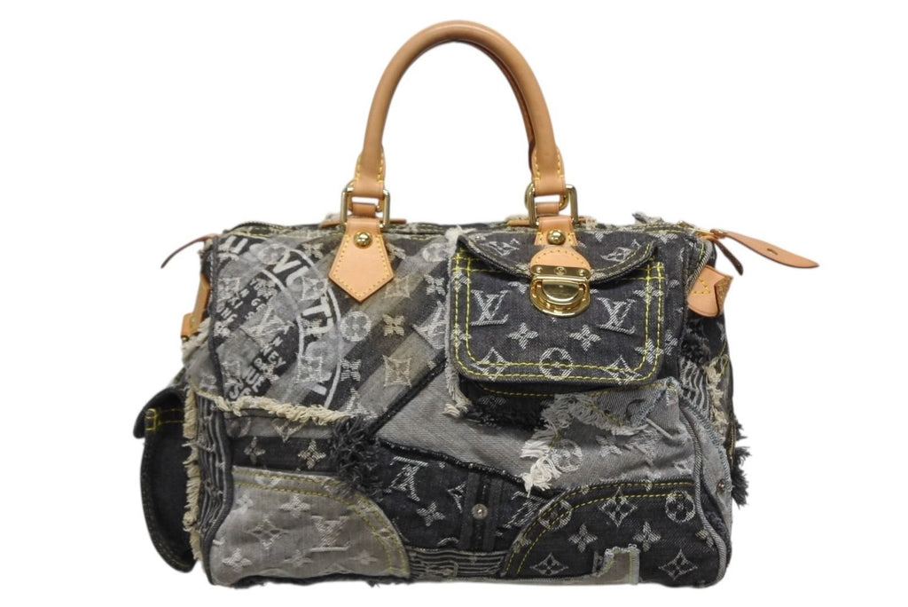 Louis Vuitton Speedy 30 Boston Bag Patchwork Monogram Denim Black