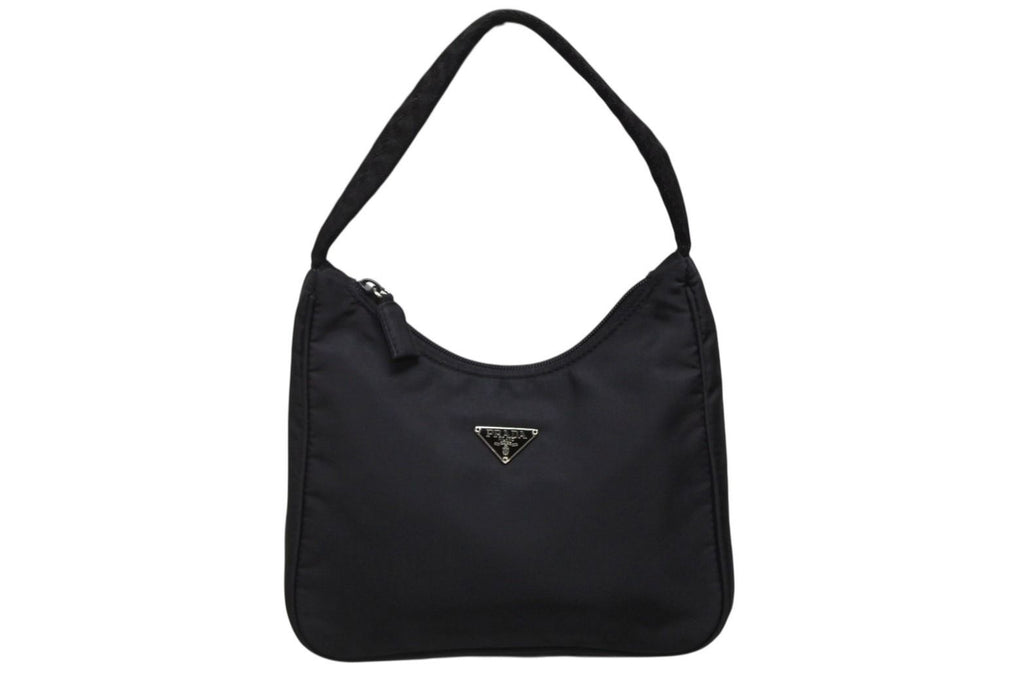 Prada Hobo Handbag Triangle Logo Nylon Black