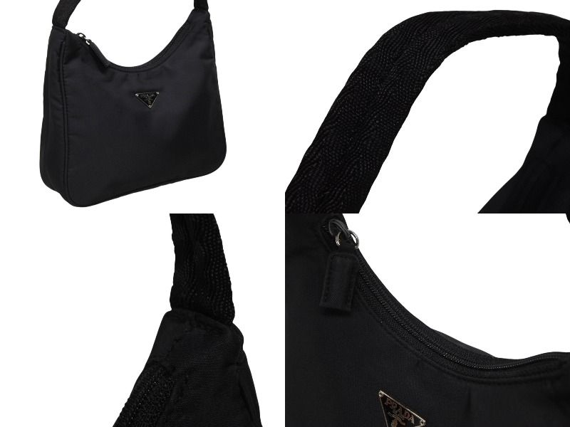 Prada Hobo Handbag Triangle Logo Nylon Black — view 4