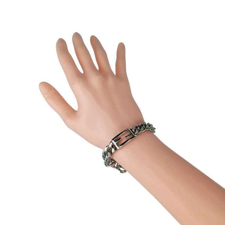 Fendi Bracelet FF Logo Baguette Link Chain Silver Metal — view 9