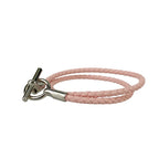 Hermes Bracelet Glenan Pink Leather Doubl Tour Braided Silver Hardware — view 3