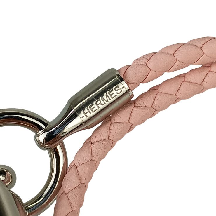 Hermes Bracelet Glenan Pink Leather Doubl Tour Braided Silver Hardware — view 7