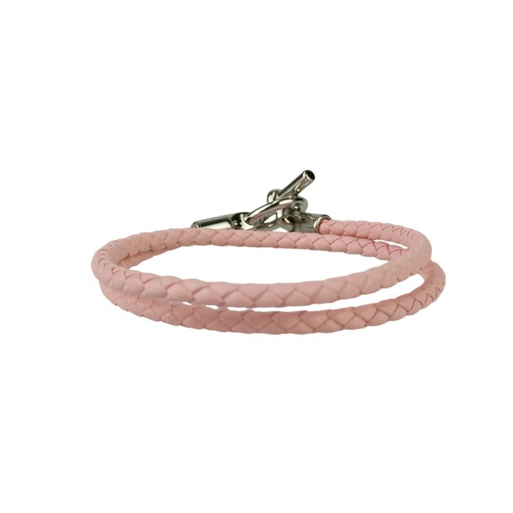 Hermes Bracelet Glenan Pink Leather Doubl Tour Braided Silver Hardware — view 4