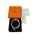 Hermes Bracelet Glenan Pink Leather Doubl Tour Braided Silver Hardware — view 8
