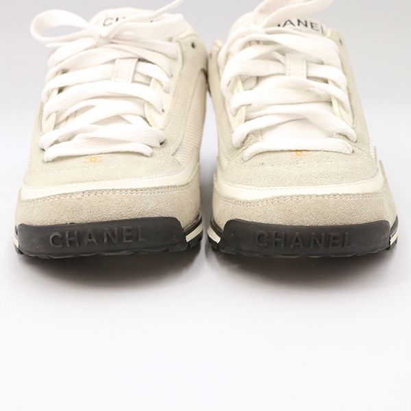 Chanel Low Cut Sneakers Leather White Gray Size 35 — view 3