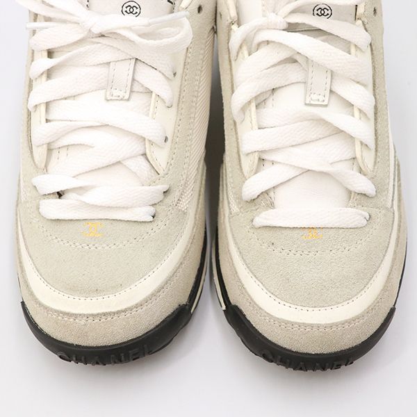 Chanel Low Cut Sneakers Leather White Gray Size 35 — view 2