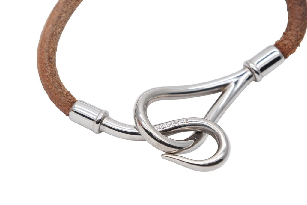 Hermes Jumbo H Bracelet Leather Brown Silver — view 6