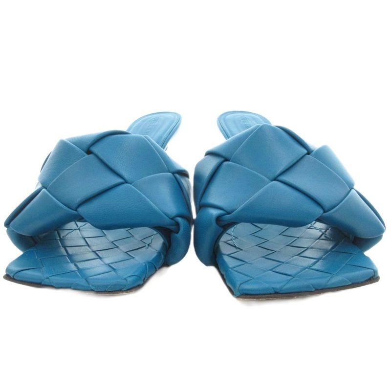 Bottega Veneta Intrecciato Lido Mules Sandals Leather High Heel 35.5 Turquoise — view 3