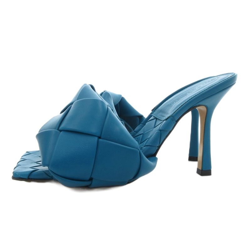 Bottega Veneta Intrecciato Lido Mules Sandals Leather High Heel 35.5 Turquoise — view 2