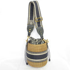 Christian Dior Oblique Wicker Shoulder Bag Navy Natural — view 4