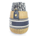 Christian Dior Oblique Wicker Shoulder Bag Navy Natural — view 5