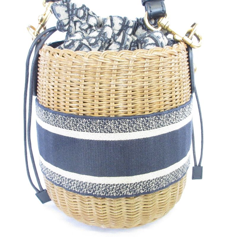 Christian Dior Oblique Wicker Shoulder Bag Navy Natural — view 2