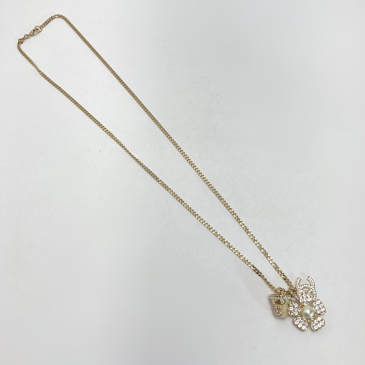 Chanel Coco Mark Flower Necklace B23 S Gold GP Rhinestone Faux Pearl — view 4