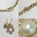 Chanel Coco Mark Flower Necklace B23 S Gold GP Rhinestone Faux Pearl — view 6