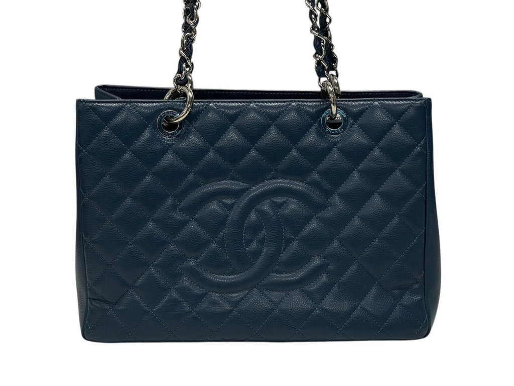Chanel Grand Shopping Tote Bag GST Chain Caviar Leather CC Logo Navy Silver — view 2