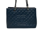 Chanel Grand Shopping Tote Bag GST Chain Caviar Leather CC Logo Navy Silver — view 2