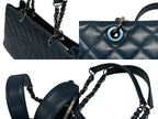 Chanel Grand Shopping Tote Bag GST Chain Caviar Leather CC Logo Navy Silver — view 6