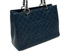 Chanel Grand Shopping Tote Bag GST Chain Caviar Leather CC Logo Navy Silver — view 4