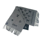 Louis Vuitton Scarf All About Monogram Black Gray 100% Wool Fringe — view 3