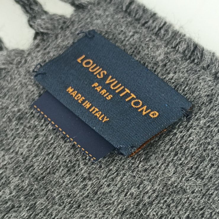 Louis Vuitton Scarf All About Monogram Black Gray 100% Wool Fringe — view 5