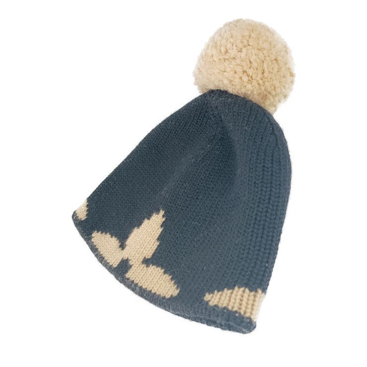 Louis Vuitton Cap Bonnet Morning Lamb Beanie Black Beige 100% Wool — view 2