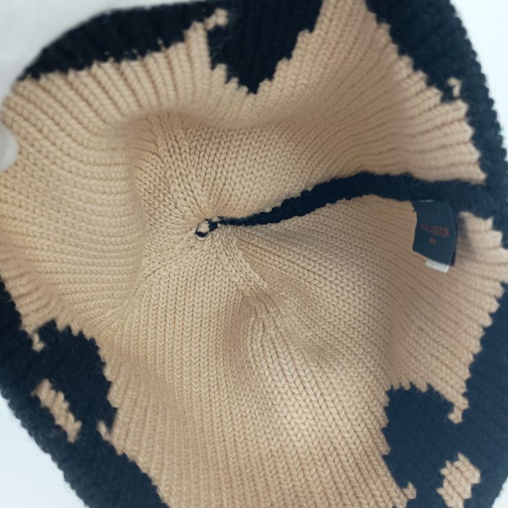Louis Vuitton Cap Bonnet Morning Lamb Beanie Black Beige 100% Wool — view 6