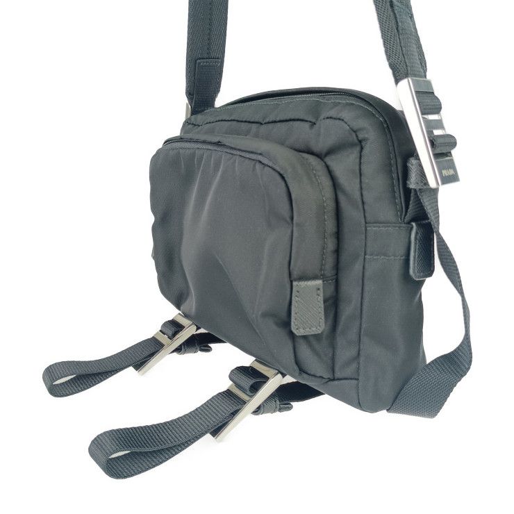 Prada Shoulder Bag Crossbody 2 Vh043 Black Silver Hardware Nylon Leather — view 3