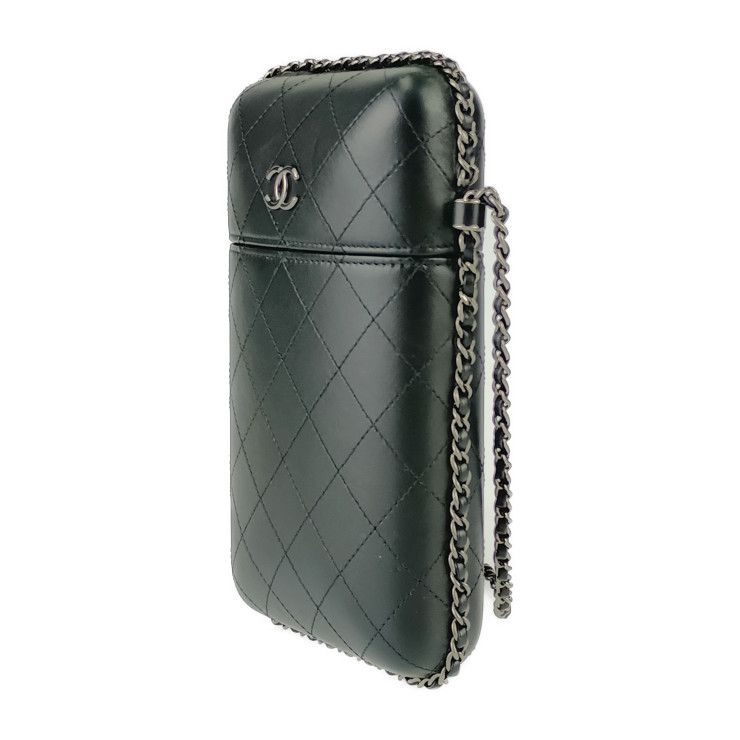 Chanel Shoulder Bag Chain Phone Holder Black Silver Hardware Lambskin — view 2
