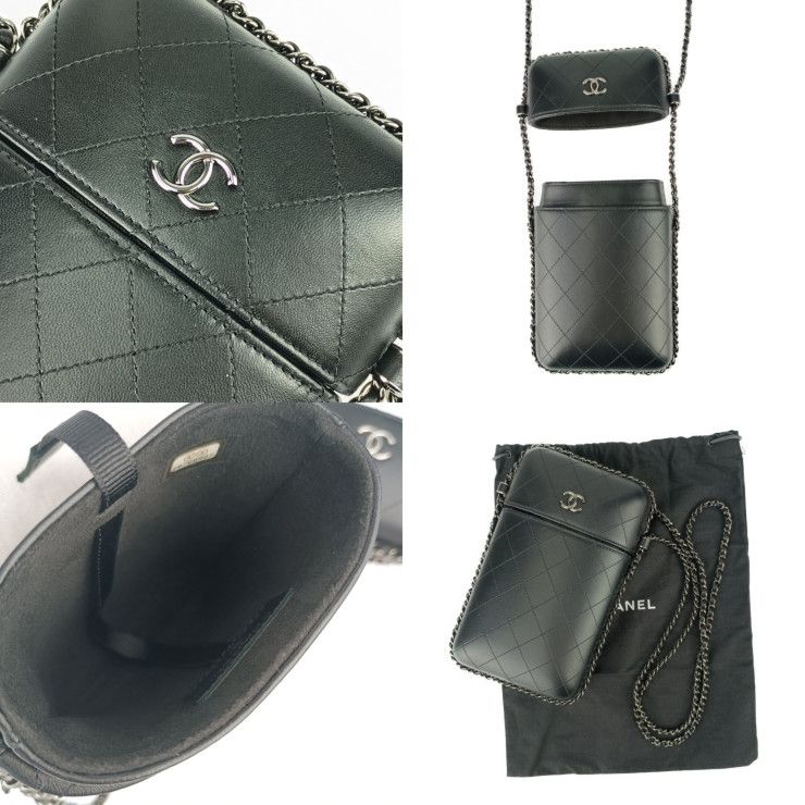 Chanel Shoulder Bag Chain Phone Holder Black Silver Hardware Lambskin — view 8