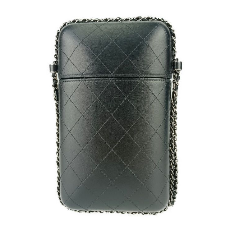 Chanel Shoulder Bag Chain Phone Holder Black Silver Hardware Lambskin — view 3