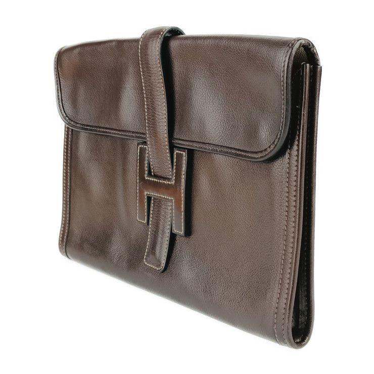 Hermes Clutch Bag Jigier PM Dark Brown Leather Second — view 2