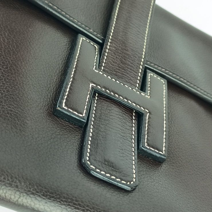 Hermes Clutch Bag Jigier PM Dark Brown Leather Second — view 6