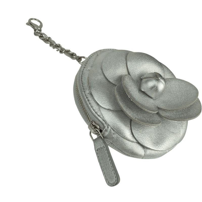 Chanel Coin Case Camellia Zip Purse Ap2125 Silver Lambskin — view 3