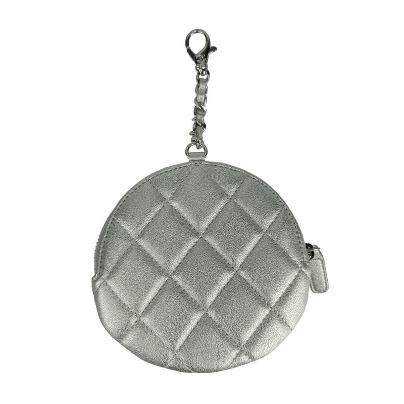 Chanel Coin Case Camellia Zip Purse Ap2125 Silver Lambskin — view 6