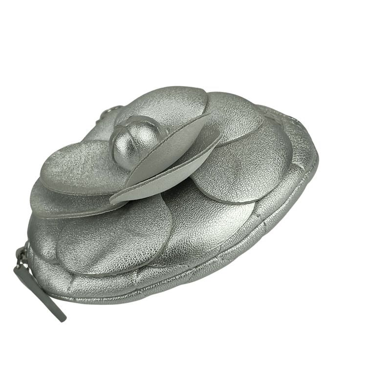 Chanel Coin Case Camellia Zip Purse Ap2125 Silver Lambskin — view 4