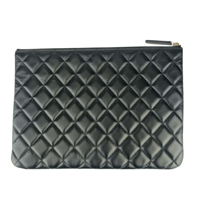 Chanel Second Bag Camellia Pouch 82699 Black Navy Lambskin Velour Coco — view 4