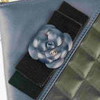 Chanel Second Bag Camellia Pouch 82699 Black Navy Lambskin Velour Coco — view 6