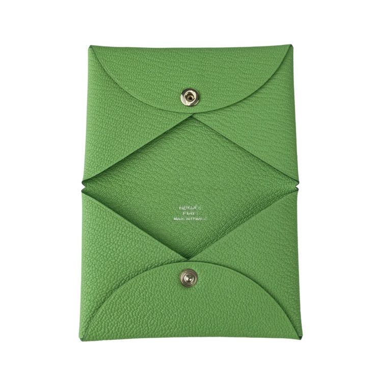 Hermes Coin Case Calvi Vert Cricket Chevre Purse Engraved W Never — view 5