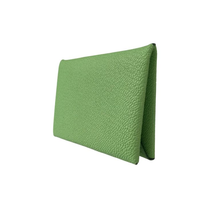 Hermes Coin Case Calvi Vert Cricket Chevre Purse Engraved W Never — view 2